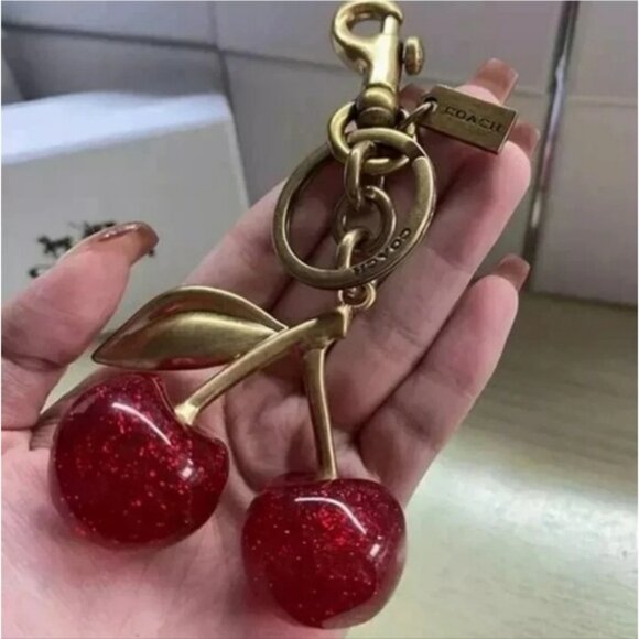 Coach Cherries With Brass Hardware Bag Charm Keychain Holder Retail $175 - Picture 1 of 8